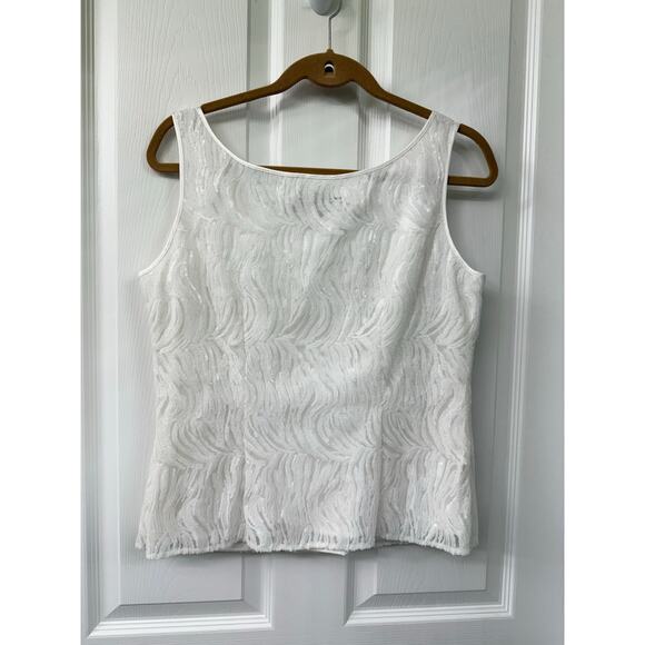 Tahari Arthur S. Levine Luxe Petite 10P white sequence tank top side zipper - Picture 2 of 6
